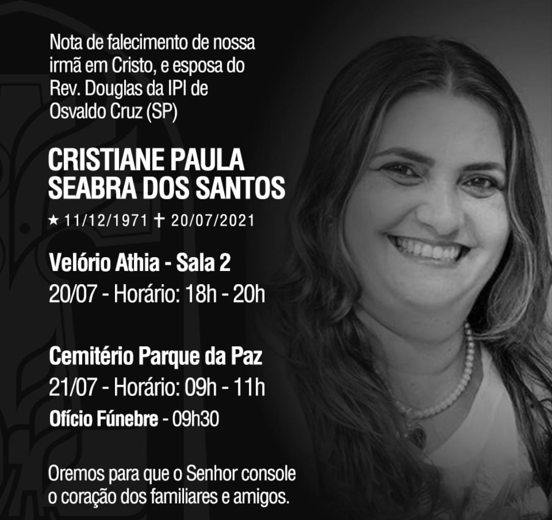 Nota de Falecimento: Cristiane Paula Seabra dos Santos